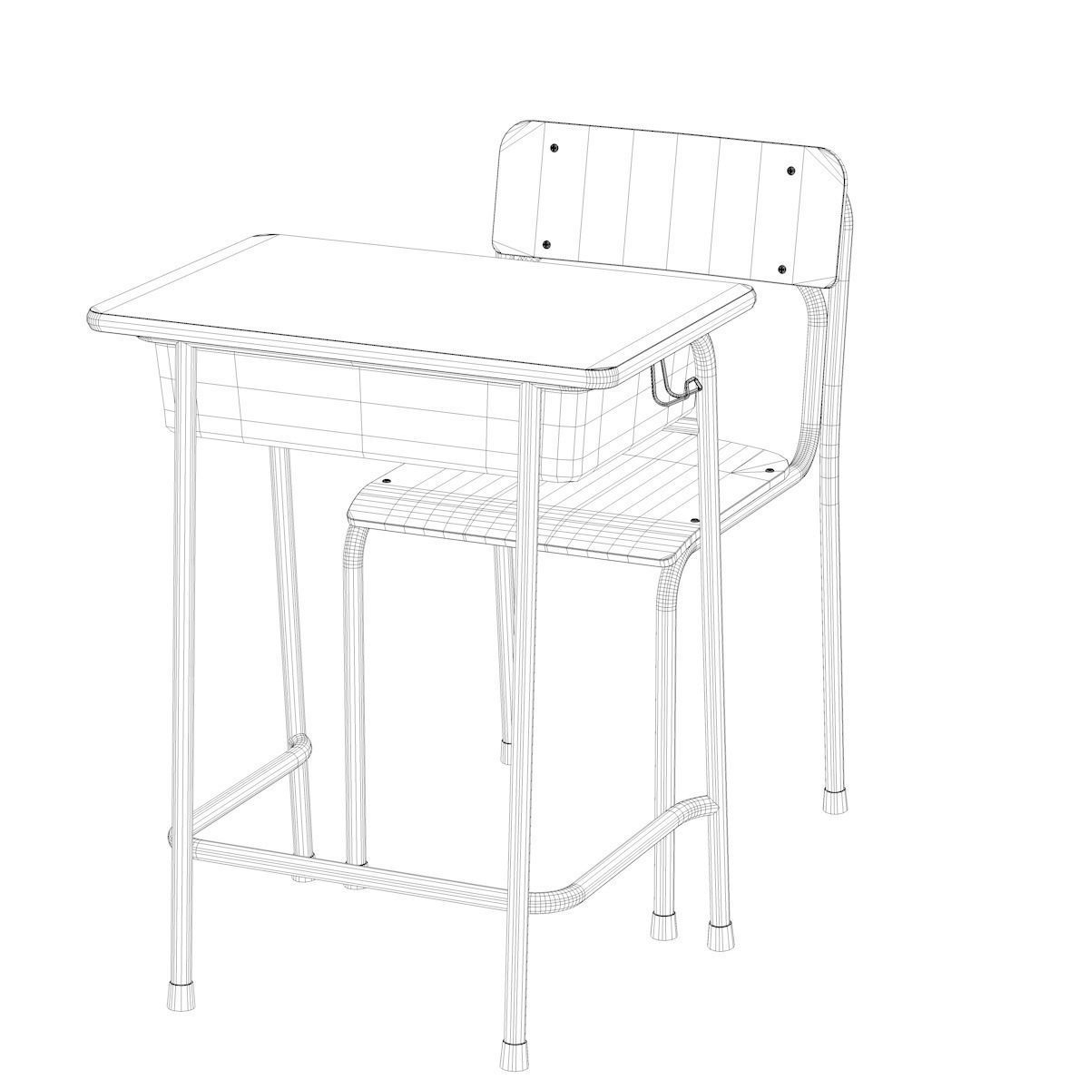 School Desk and Chair 3D model_22