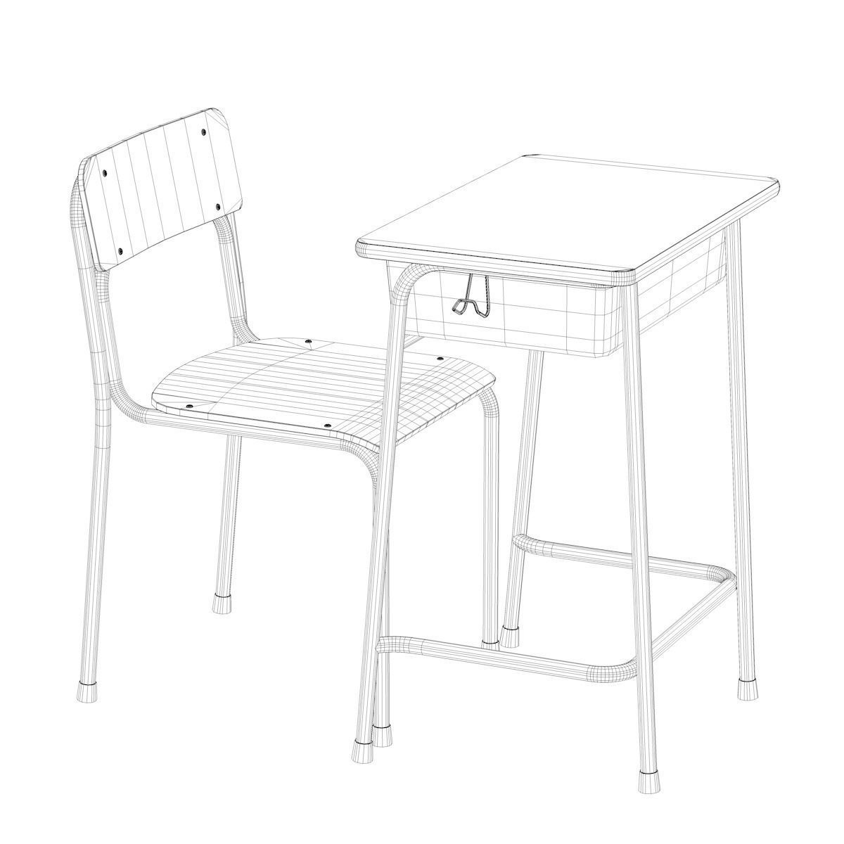 School Desk and Chair 3D model_16