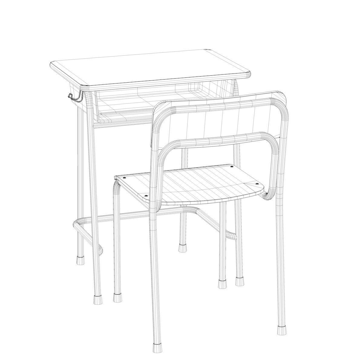 School Desk and Chair 3D model_19