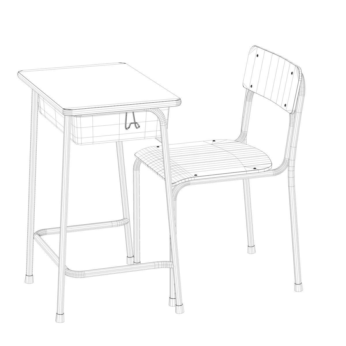 School Desk and Chair 3D model_21