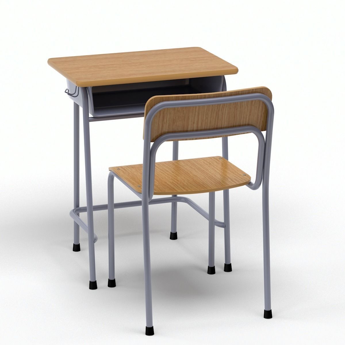 School Desk and Chair 3D model_7