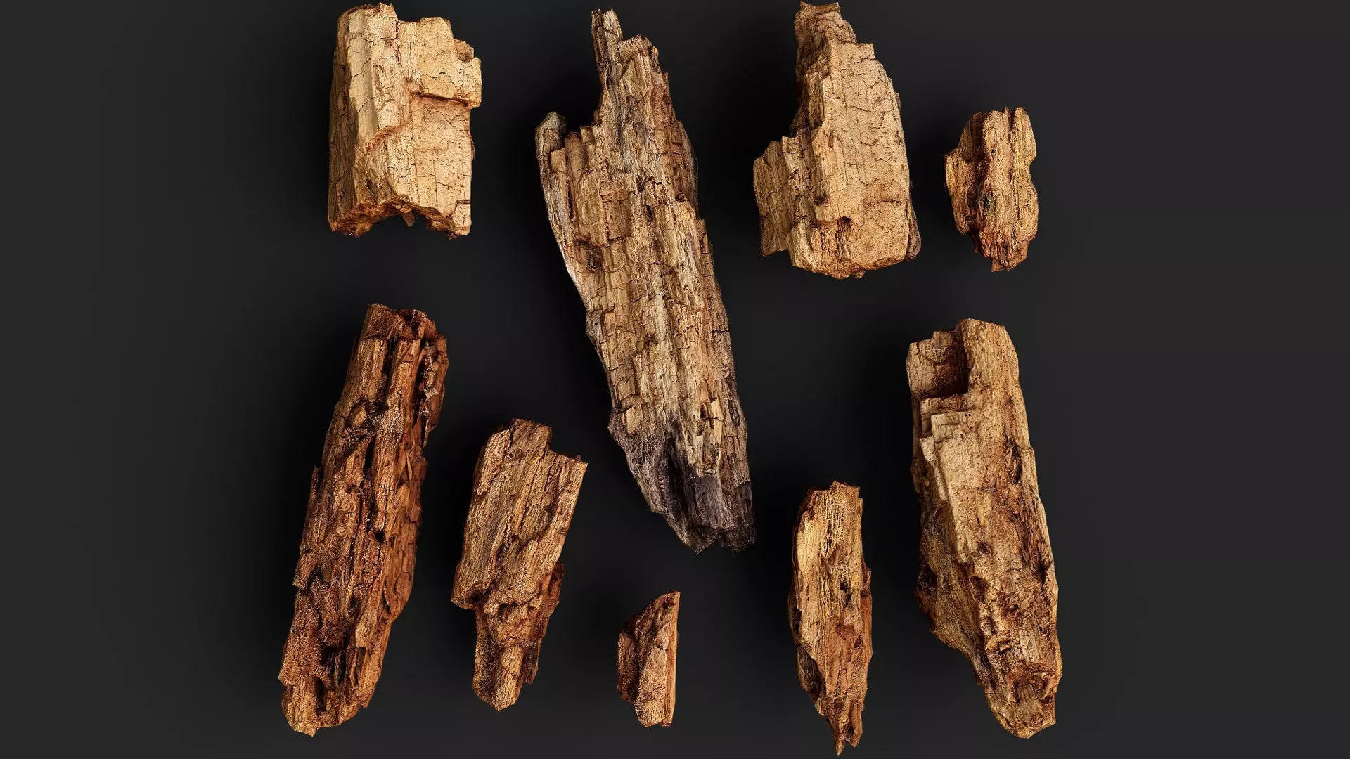 wood dry chunks debris scatter parts PBR photogrammetry Low-poly 3D model