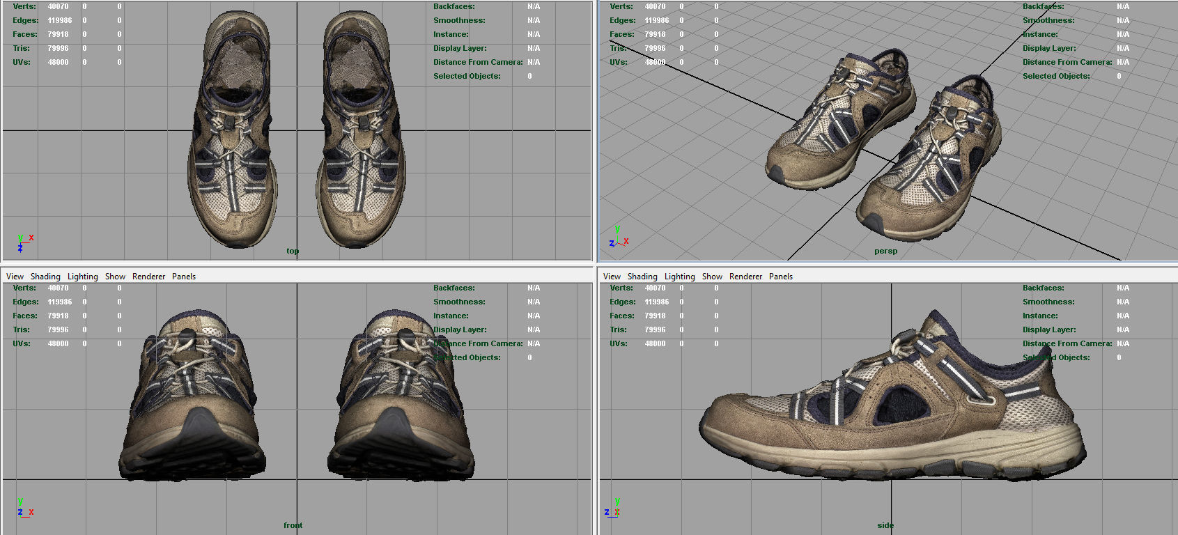 Sneakers pair of hiking shoes Low-poly 3D model_7