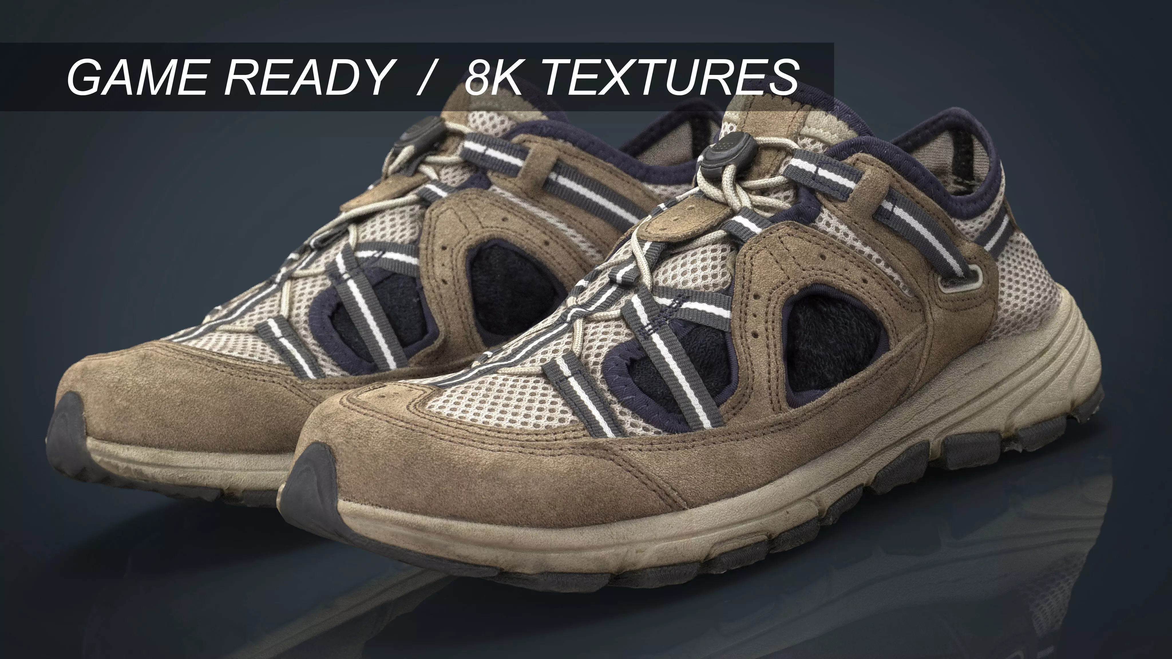 Sneakers pair of hiking shoes Low-poly 3D model_0