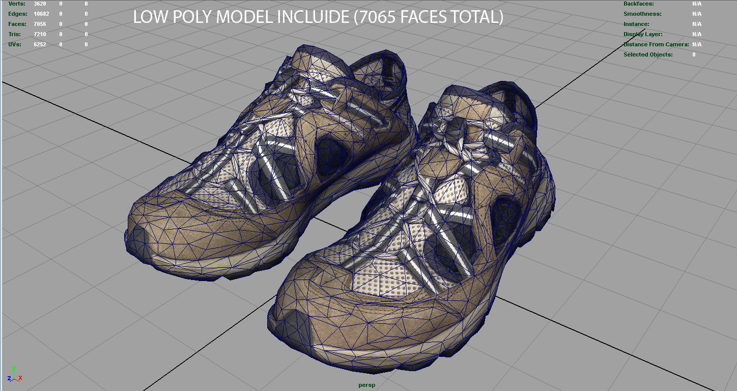 Sneakers pair of hiking shoes Low-poly 3D model_13