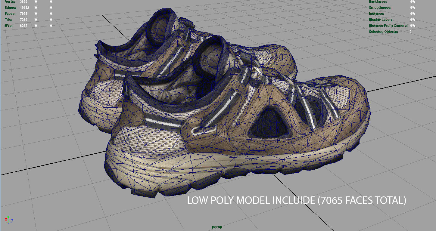 Sneakers pair of hiking shoes Low-poly 3D model_14