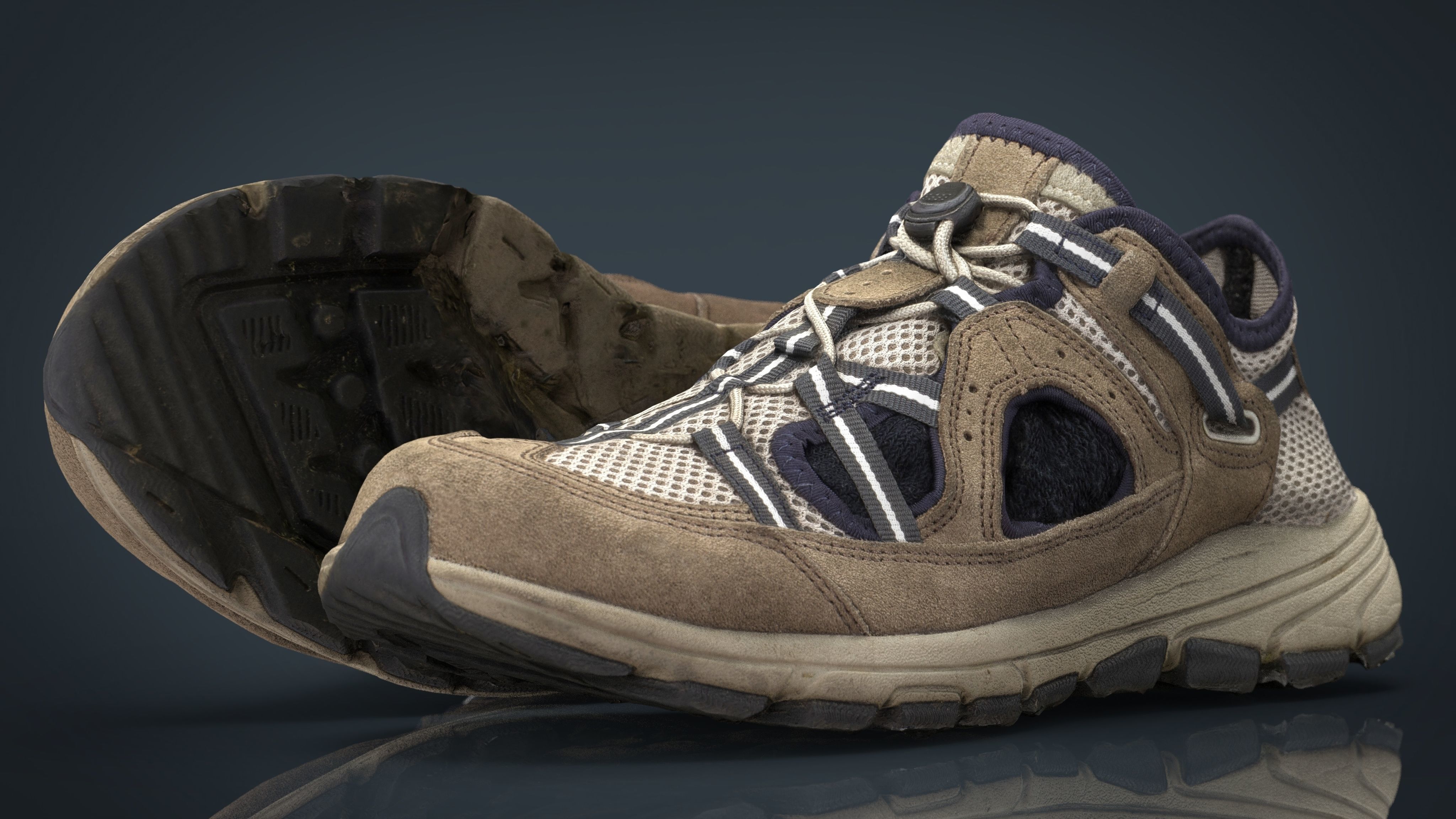 Sneakers pair of hiking shoes Low-poly 3D model_2