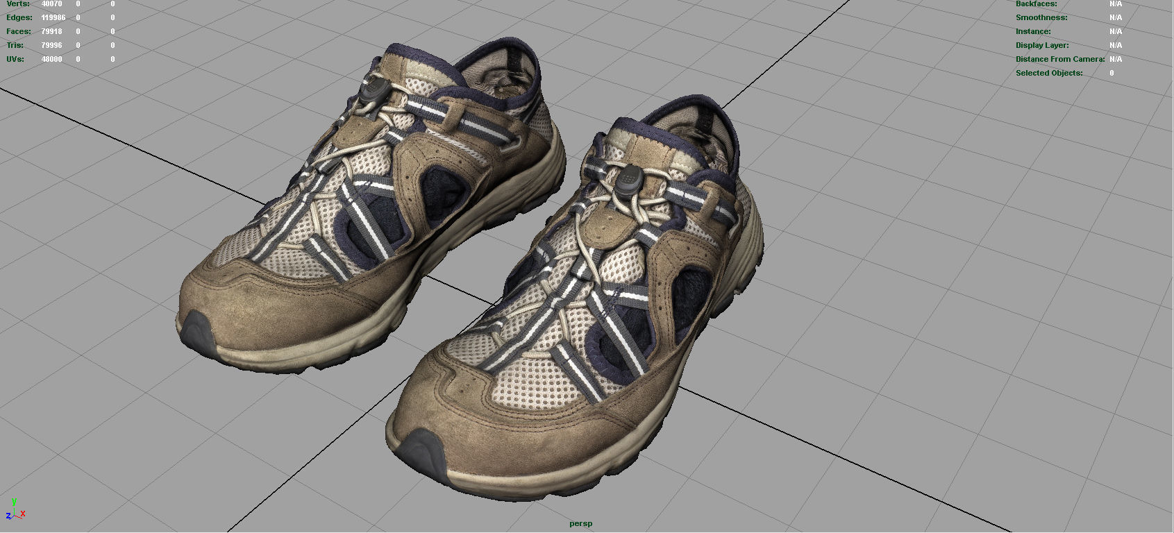 Sneakers pair of hiking shoes Low-poly 3D model_4