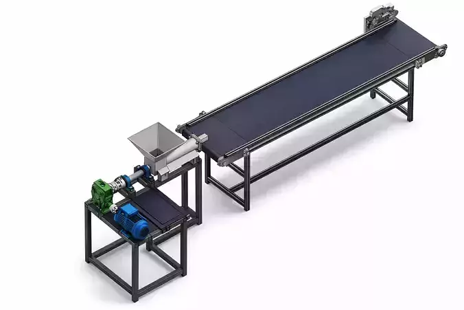 Briquette Machine Conveyor System with Hopper Industrial 3D model