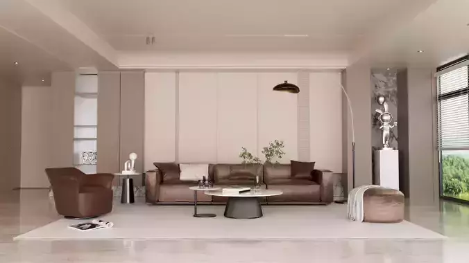c4d Modern living room scene model Low-poly 3D model