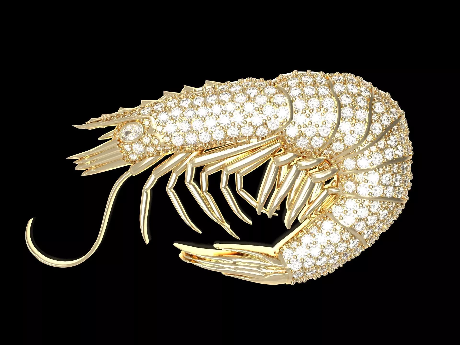shrimp pendant diamond 3D print model