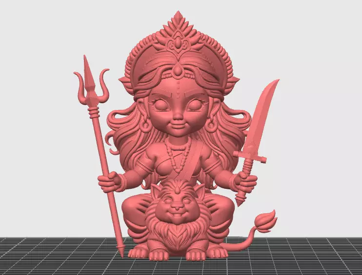 Goddess Durga Chibi Style Hindu Warrior Goddess FDM Resin Ready 3D print model