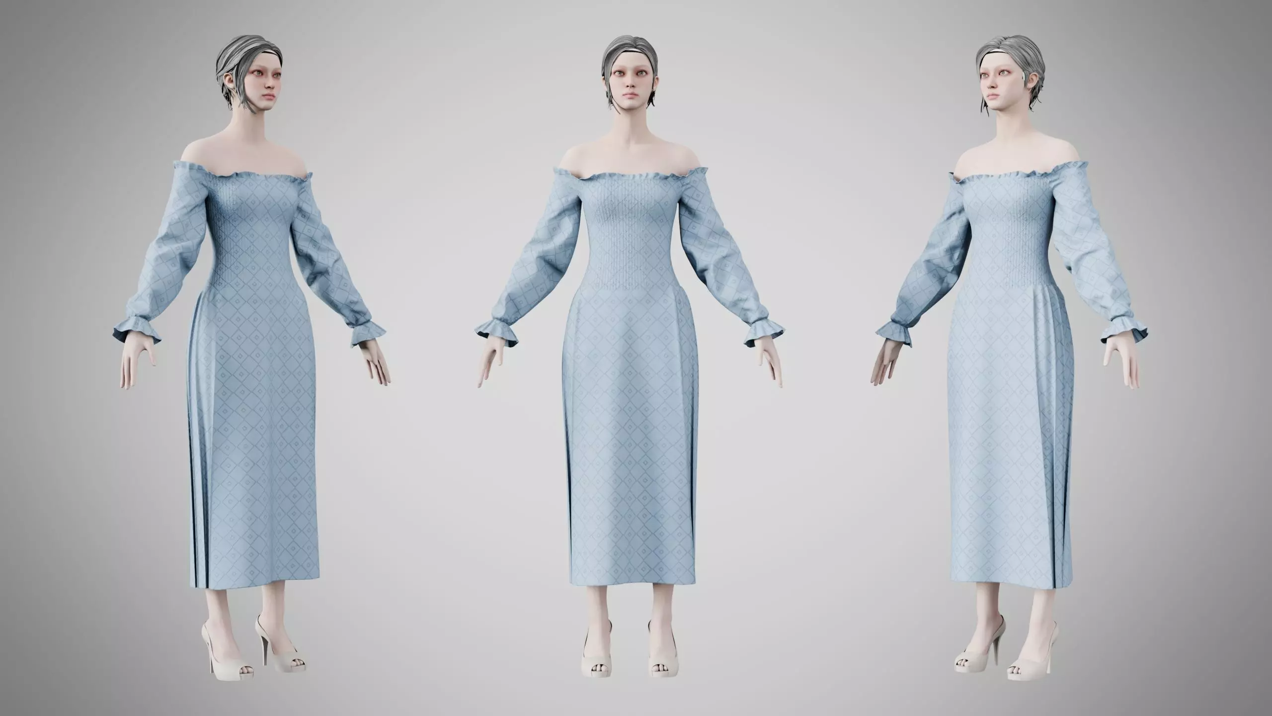 Dress 13 Light Blue Low-poly 3D model