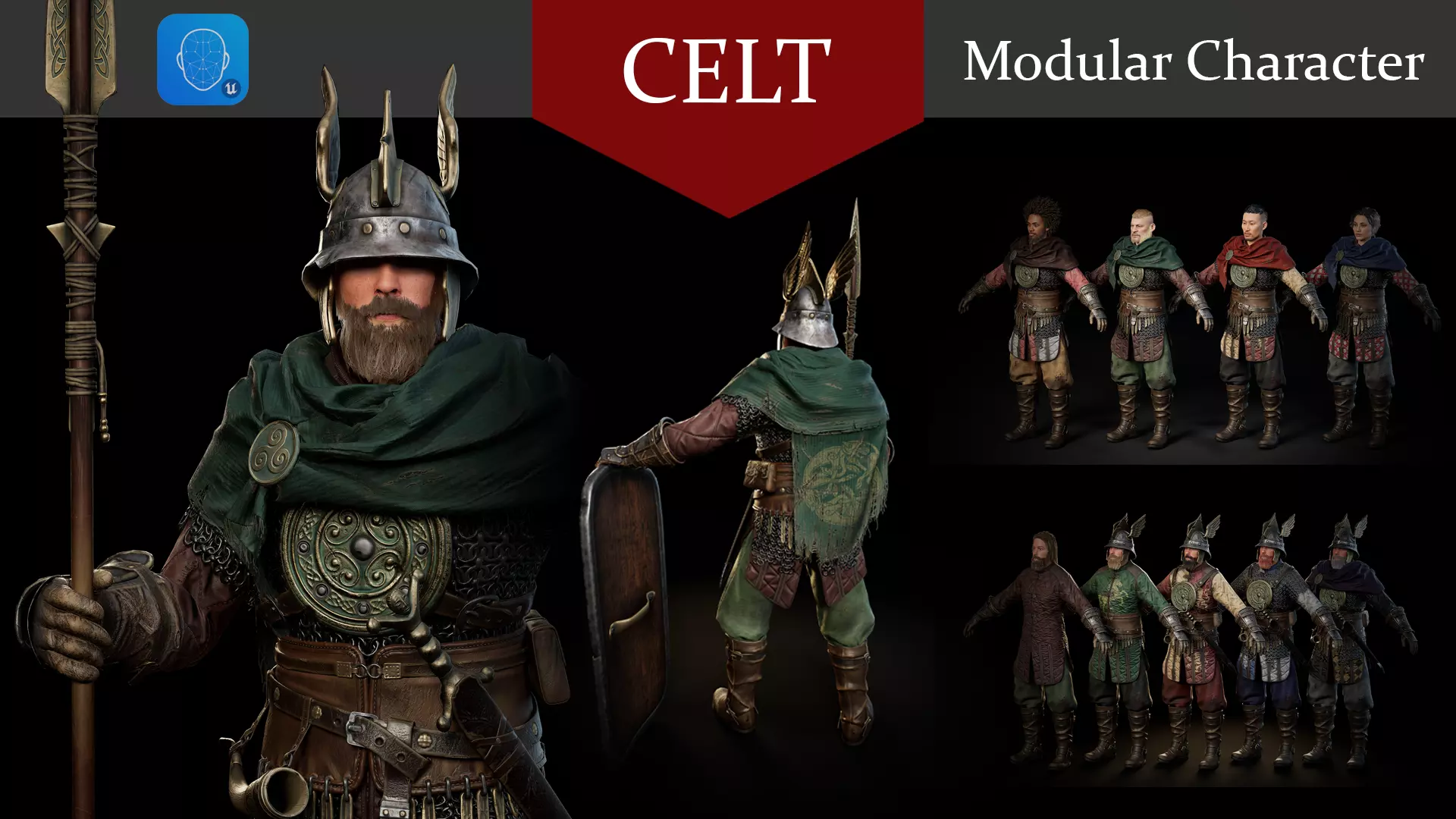 Celt ancient medieval warrior low-poly 3d model Low-poly 3D model