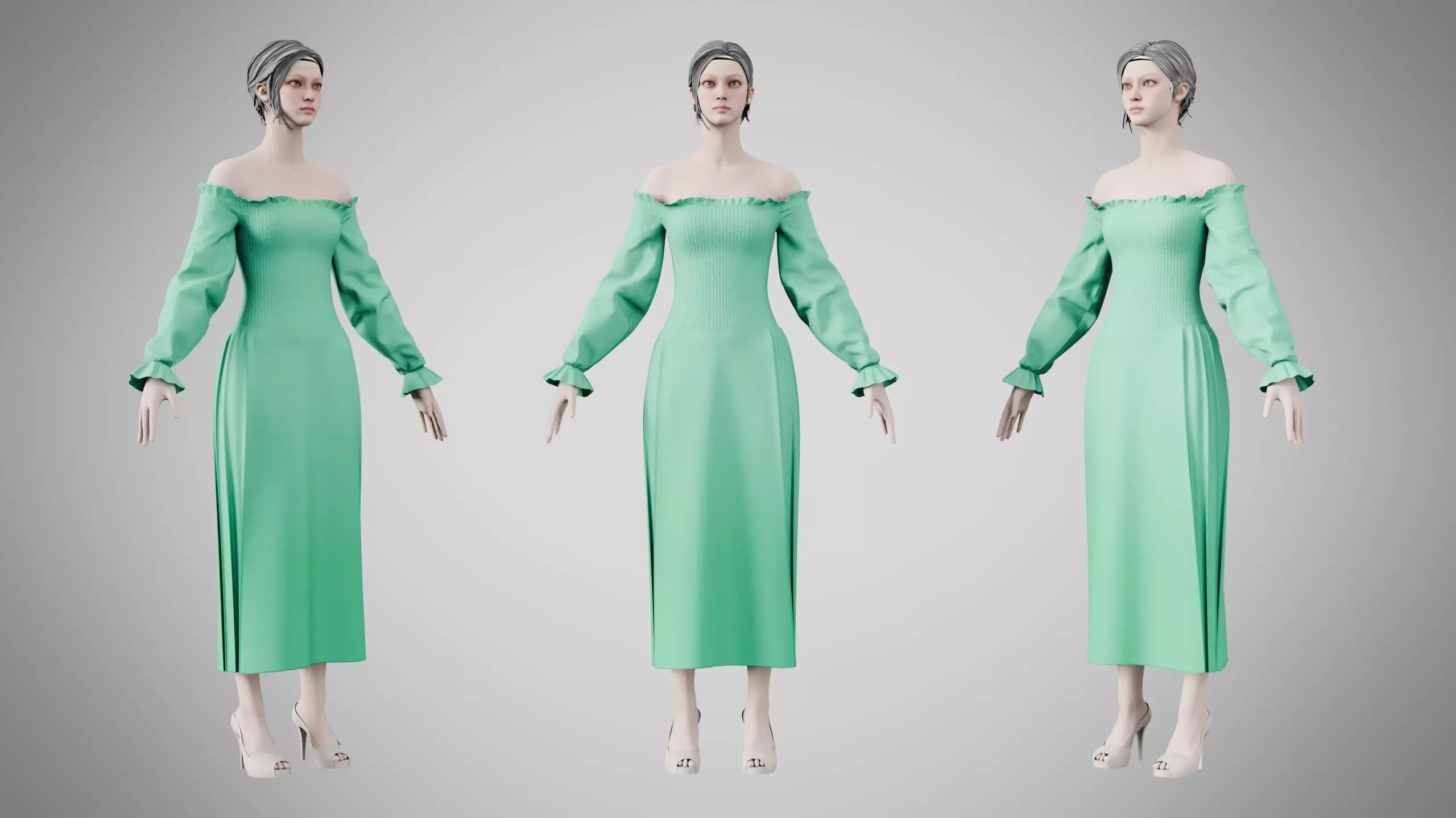 Dress 13 Medium Aquamarine Low-poly 3D model