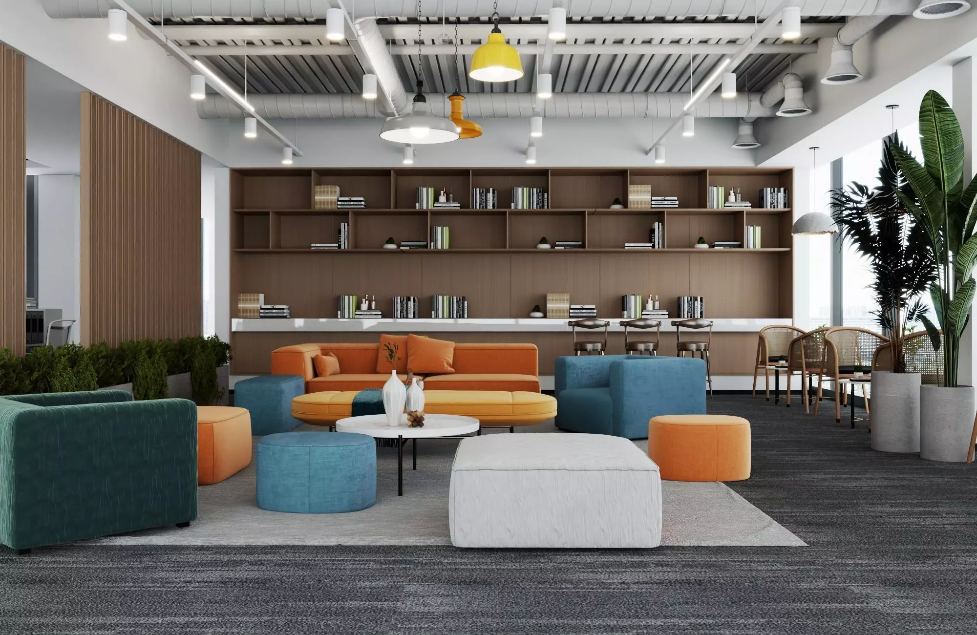 Modern office lounge Low-poly 3D model