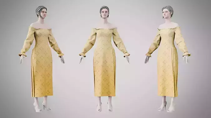 Dress 13 Caramel With Design Low-poly 3D model