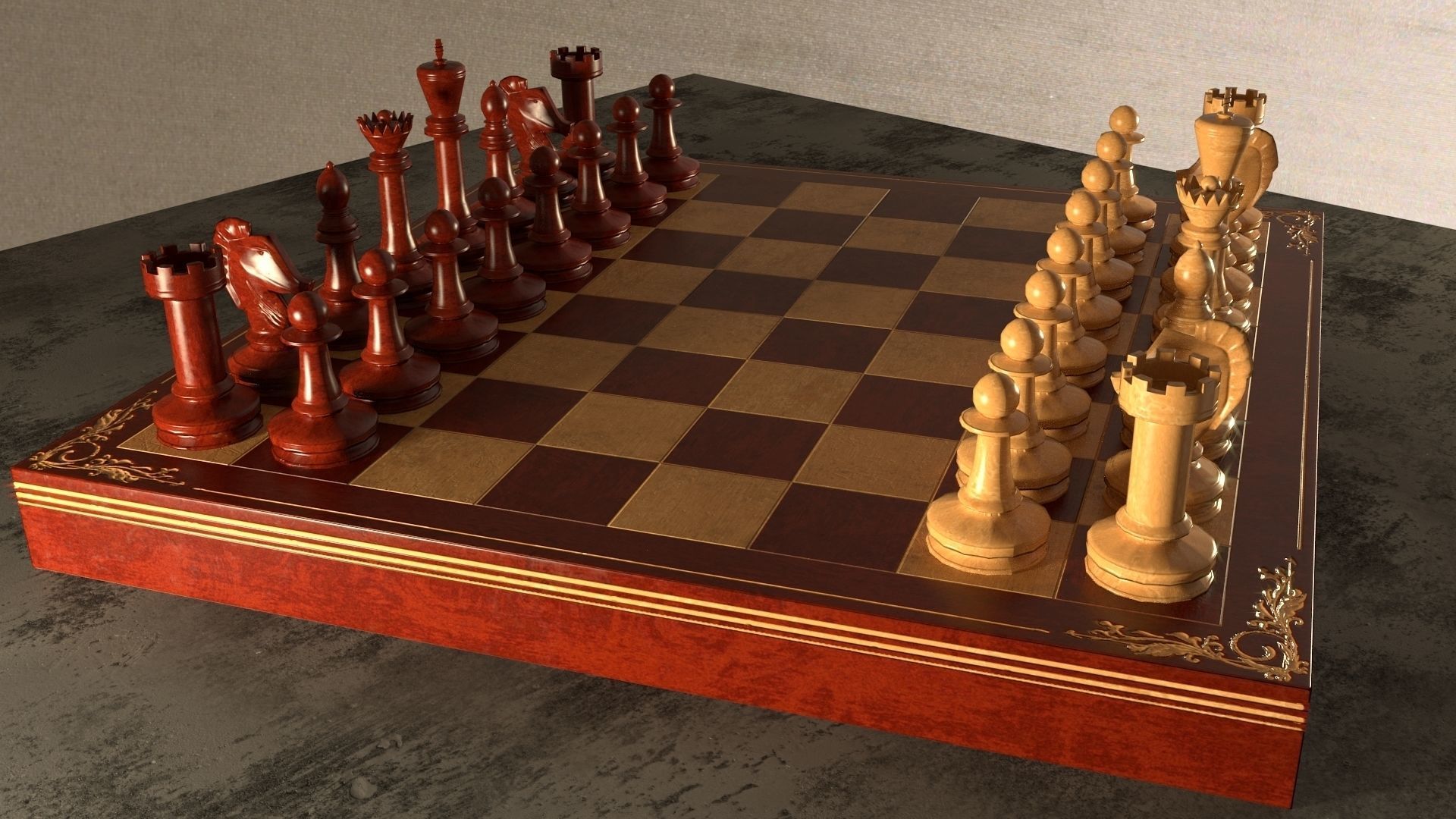 PBR Chess Set board with pieces Low-poly 3D model_2