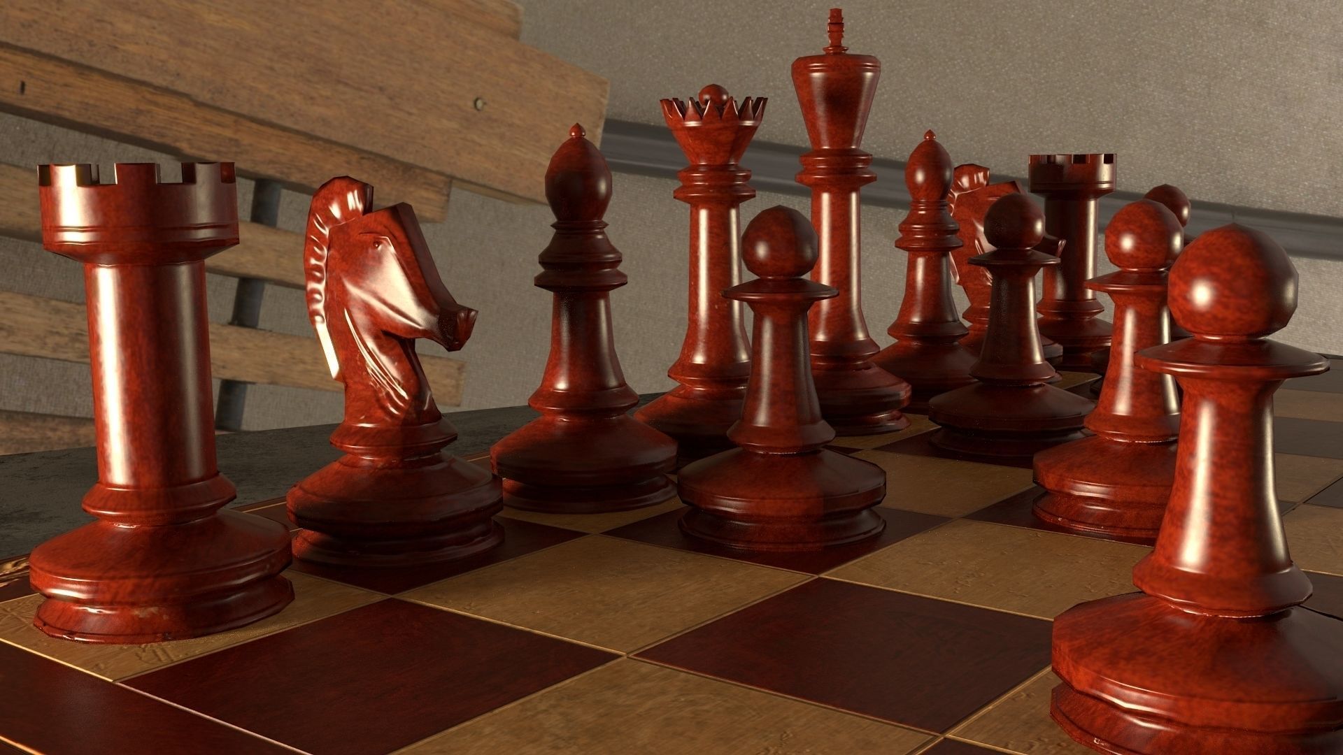PBR Chess Set board with pieces Low-poly 3D model_3