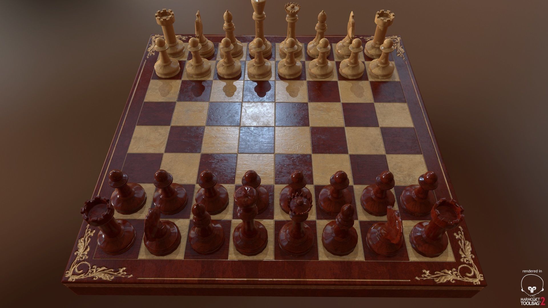 PBR Chess Set board with pieces Low-poly 3D model_5