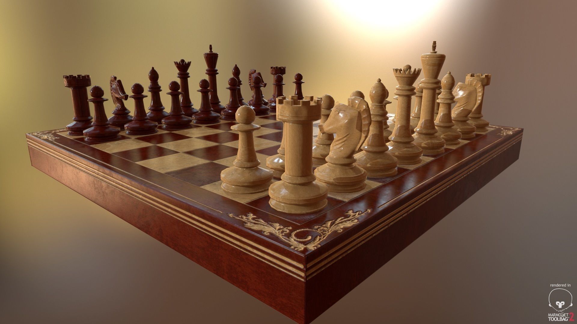 PBR Chess Set board with pieces Low-poly 3D model_4