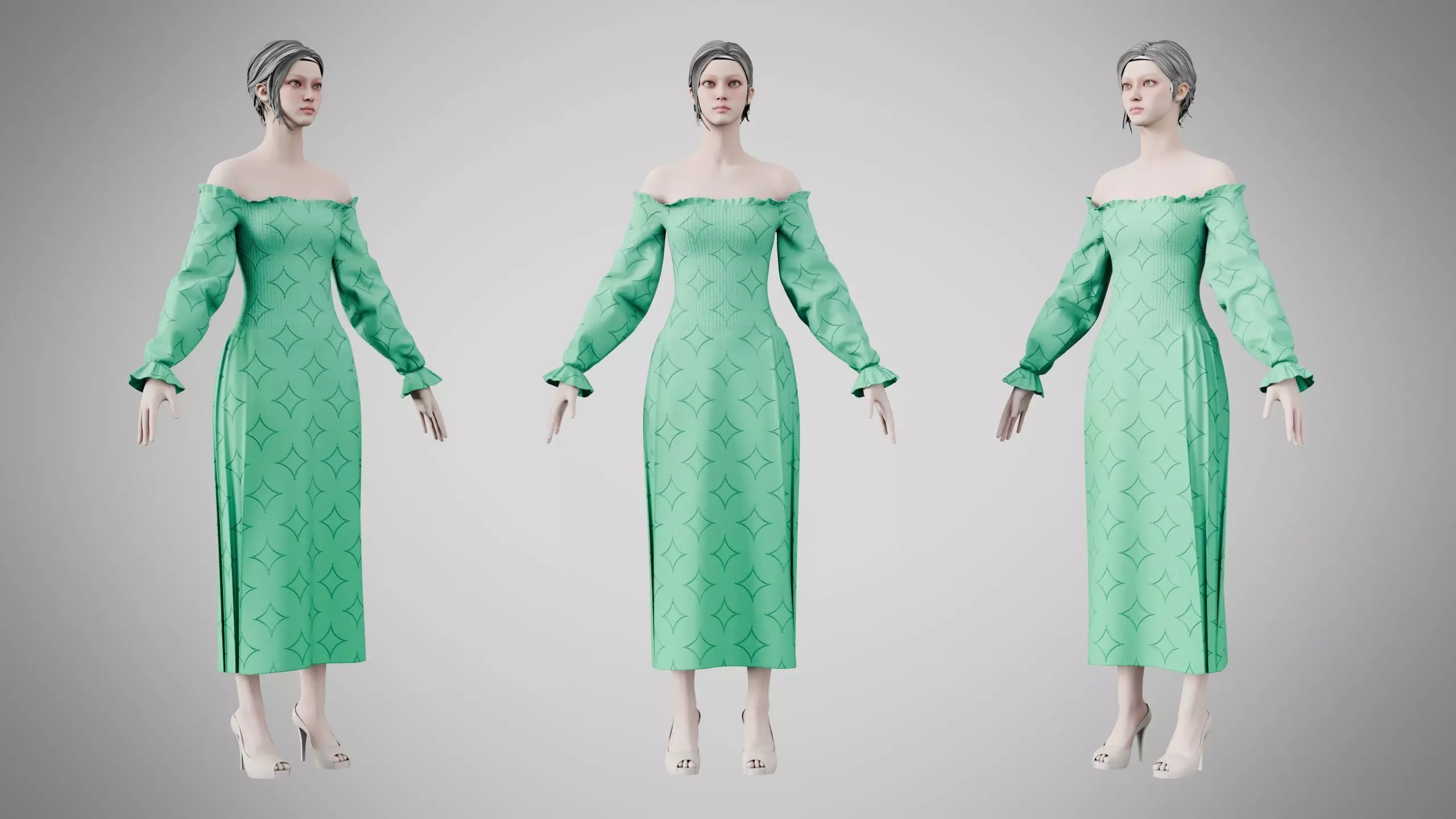 Dress 13 Medium Aquamarine With Design Low-poly 3D model