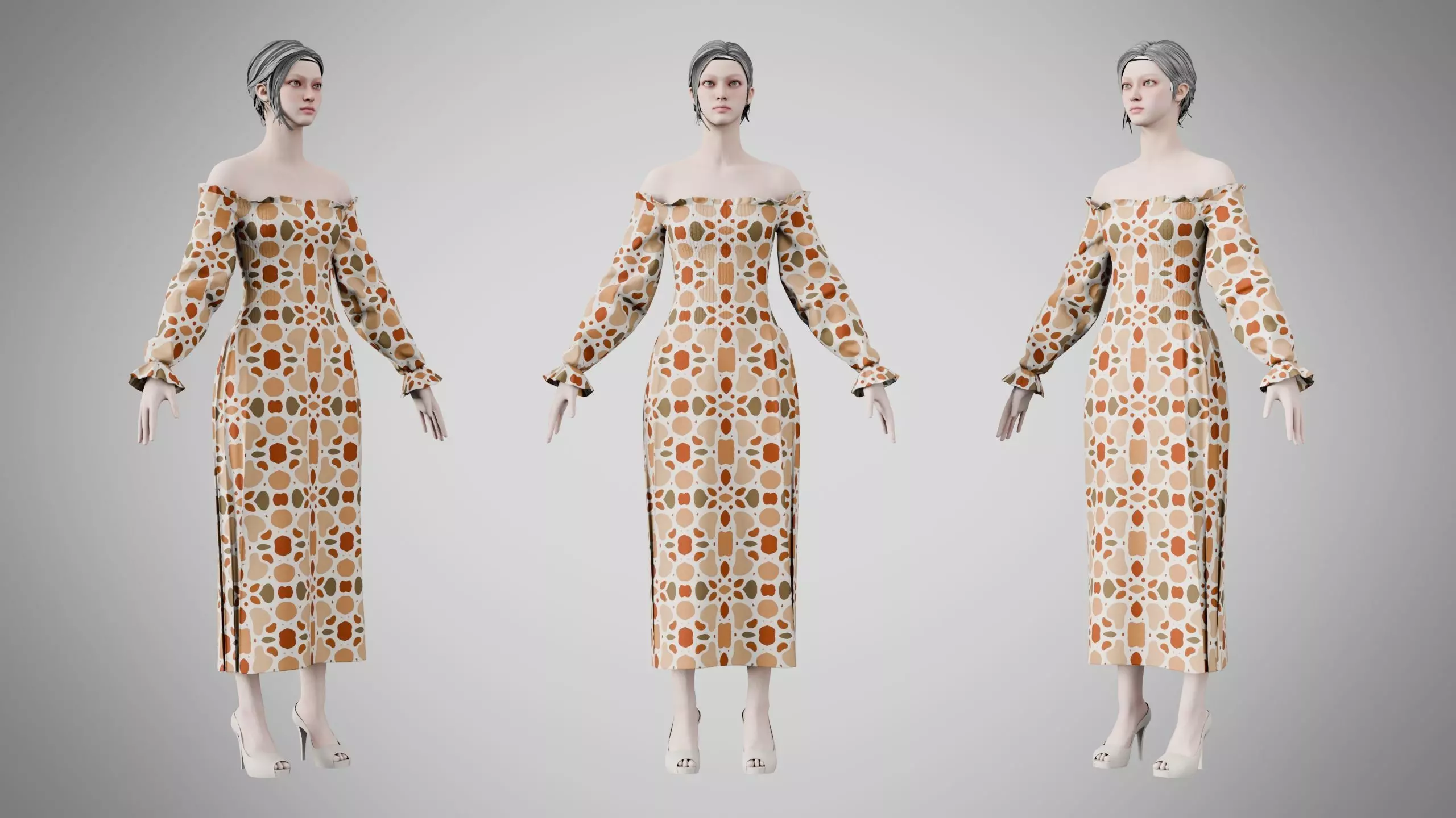 Dress 13 Terracotta Pebble Pattern Low-poly 3D model
