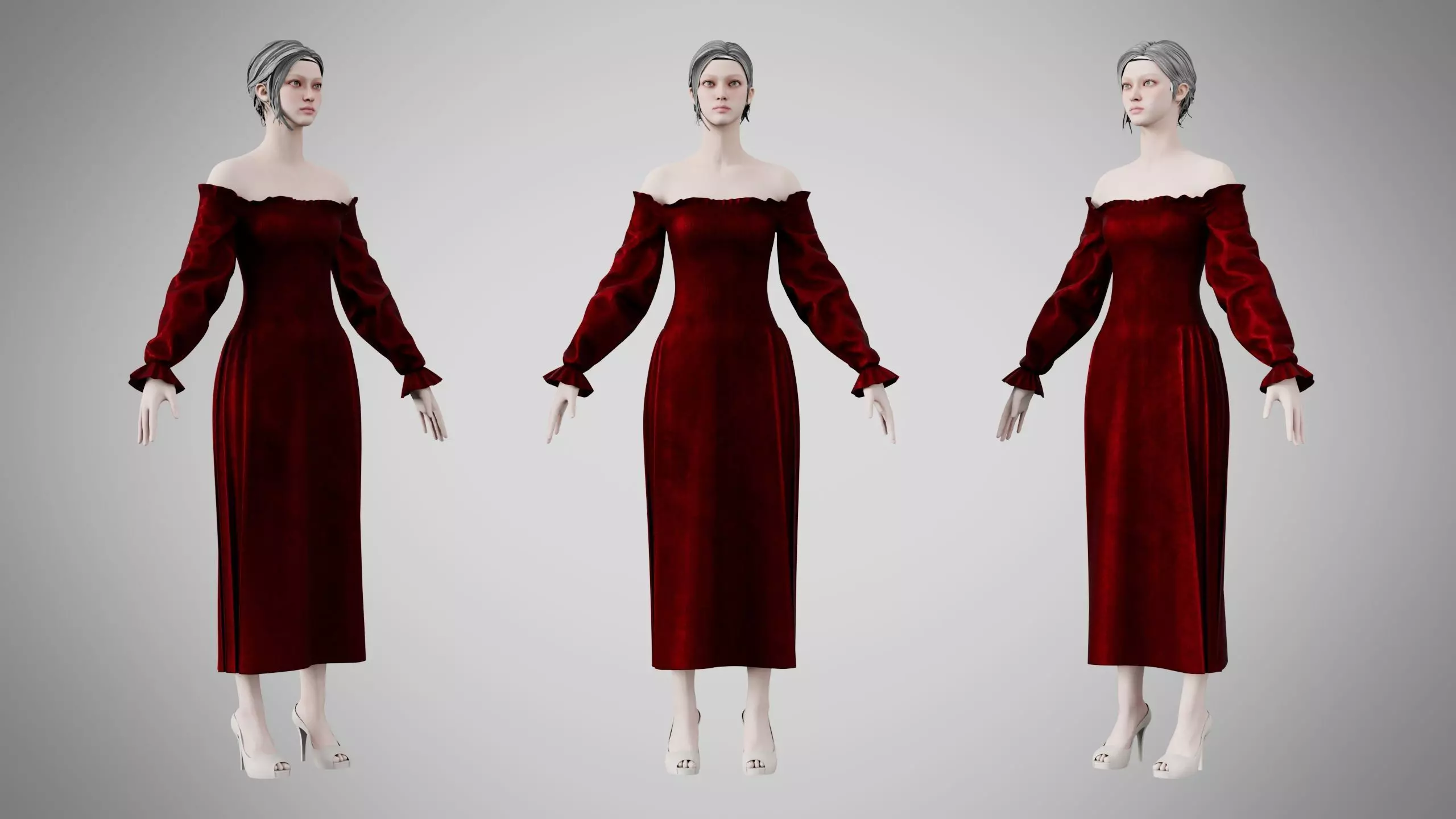 Dress 13 Burgundy Velvet Low-poly 3D model