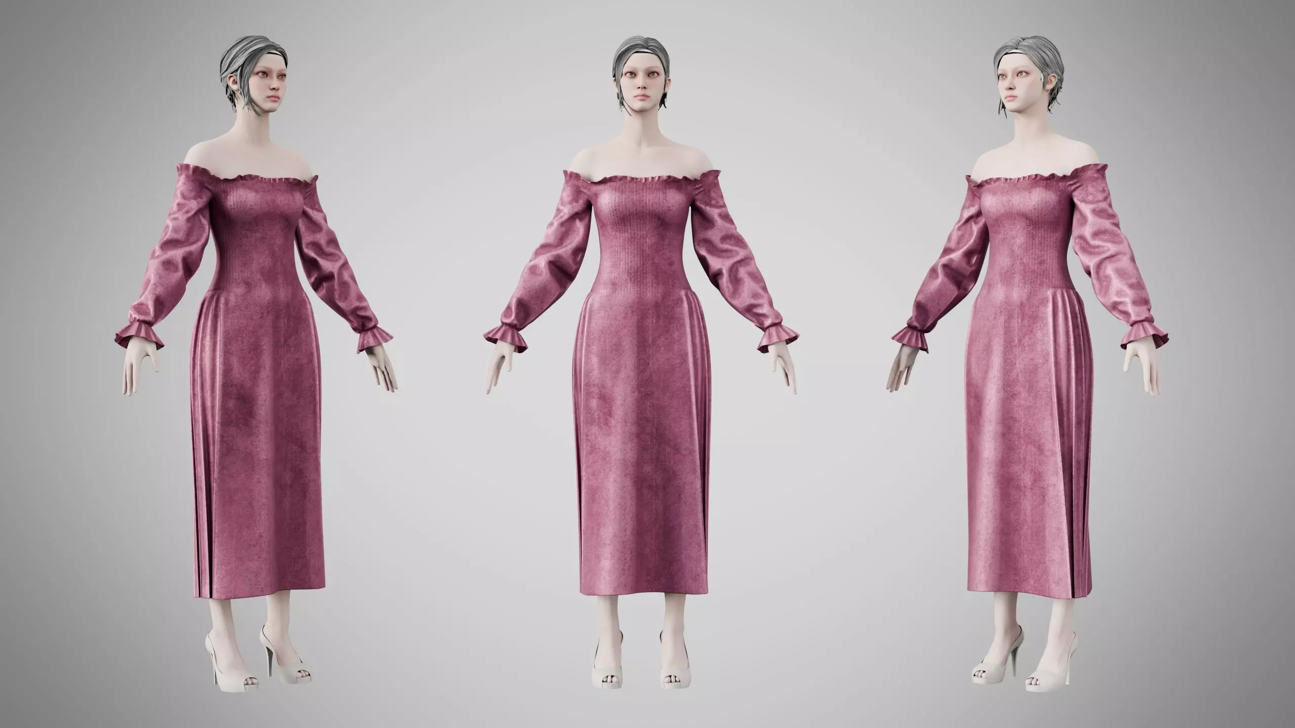 Dress 13 Dusty Rose Velvet Low-poly 3D model