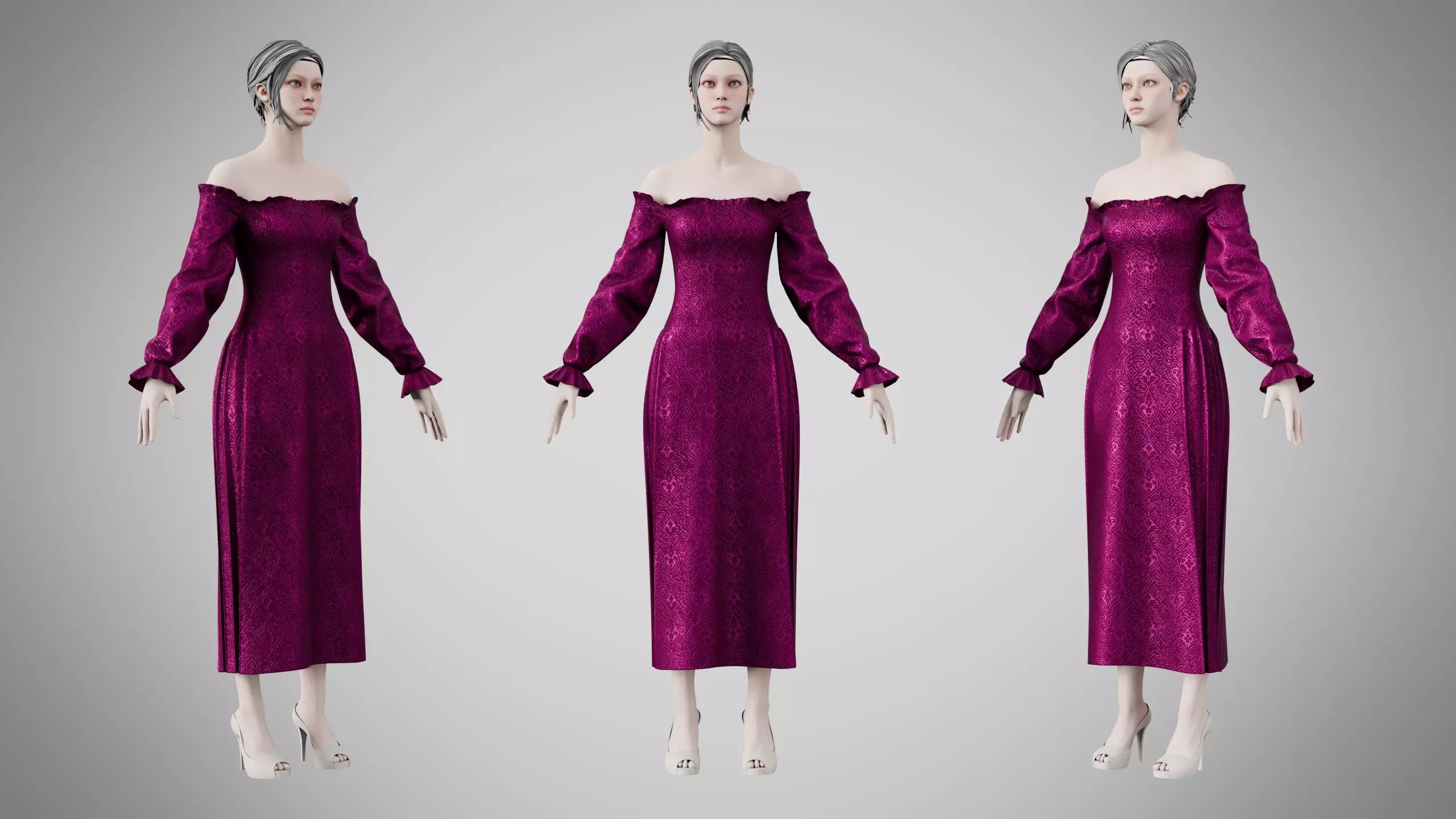 Dress 13 Plum Velvet With Design Low-poly 3D model