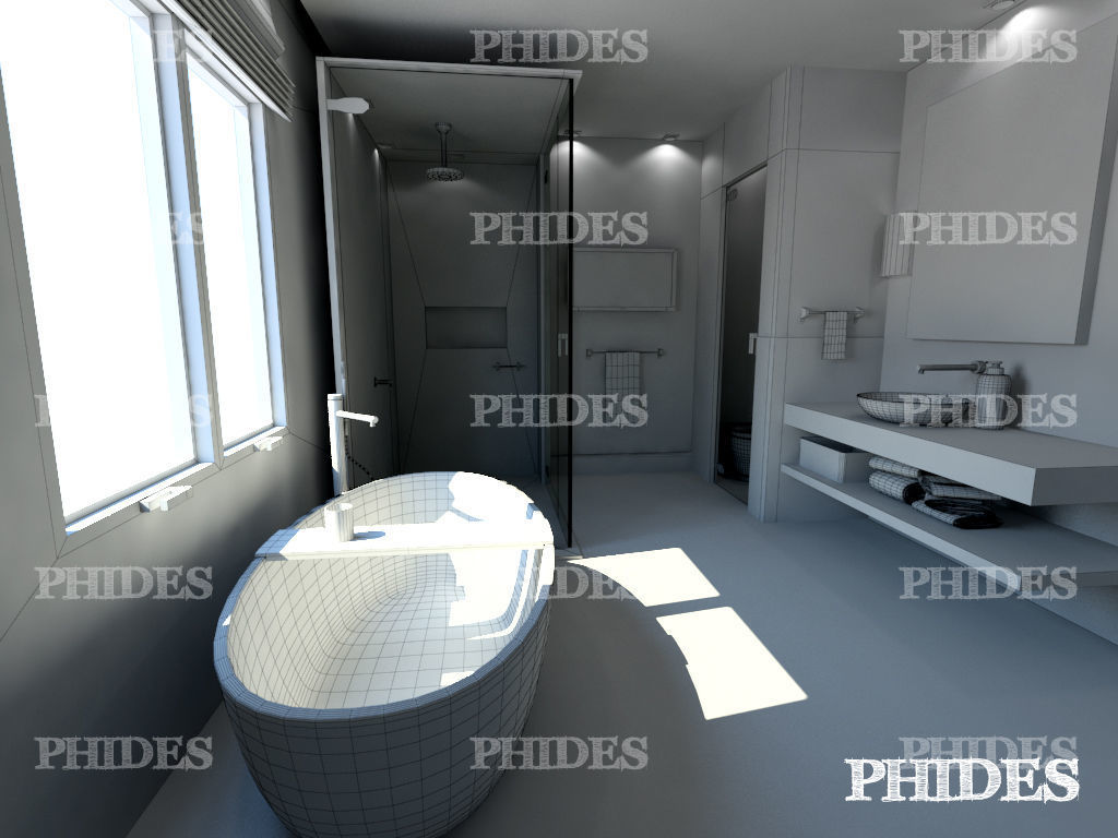 Bathroom with wood floors and mountains 3D model_4