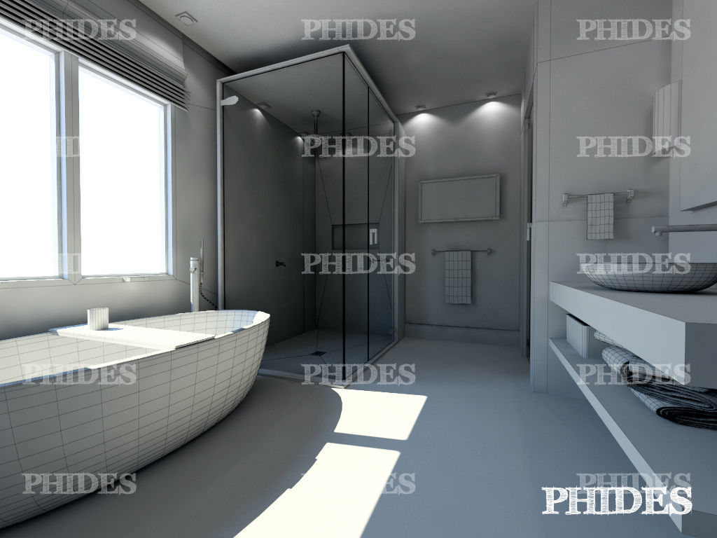 Bathroom with wood floors and mountains 3D model_5