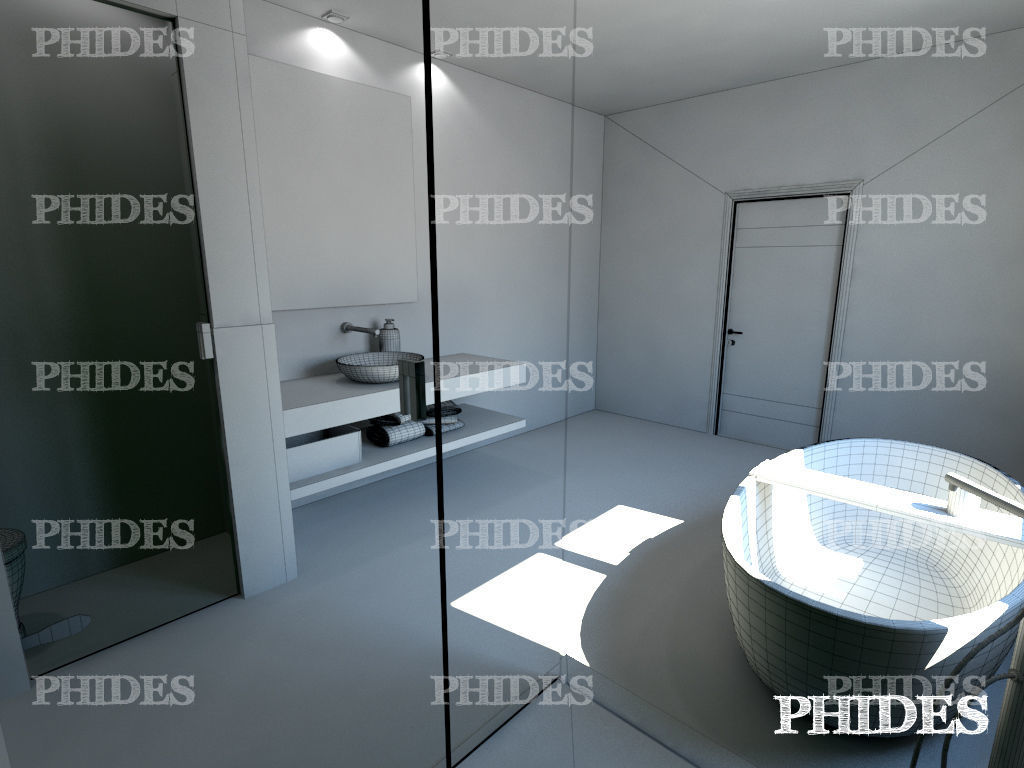 Bathroom with wood floors and mountains 3D model_6