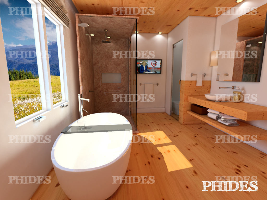 Bathroom with wood floors and mountains 3D model_1