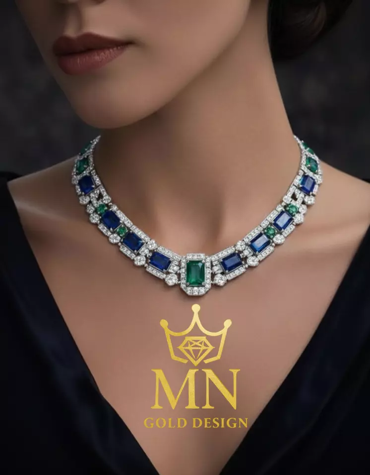 Royal Azure and Emerald Necklace Luxury Diamond Necklace 3D print model