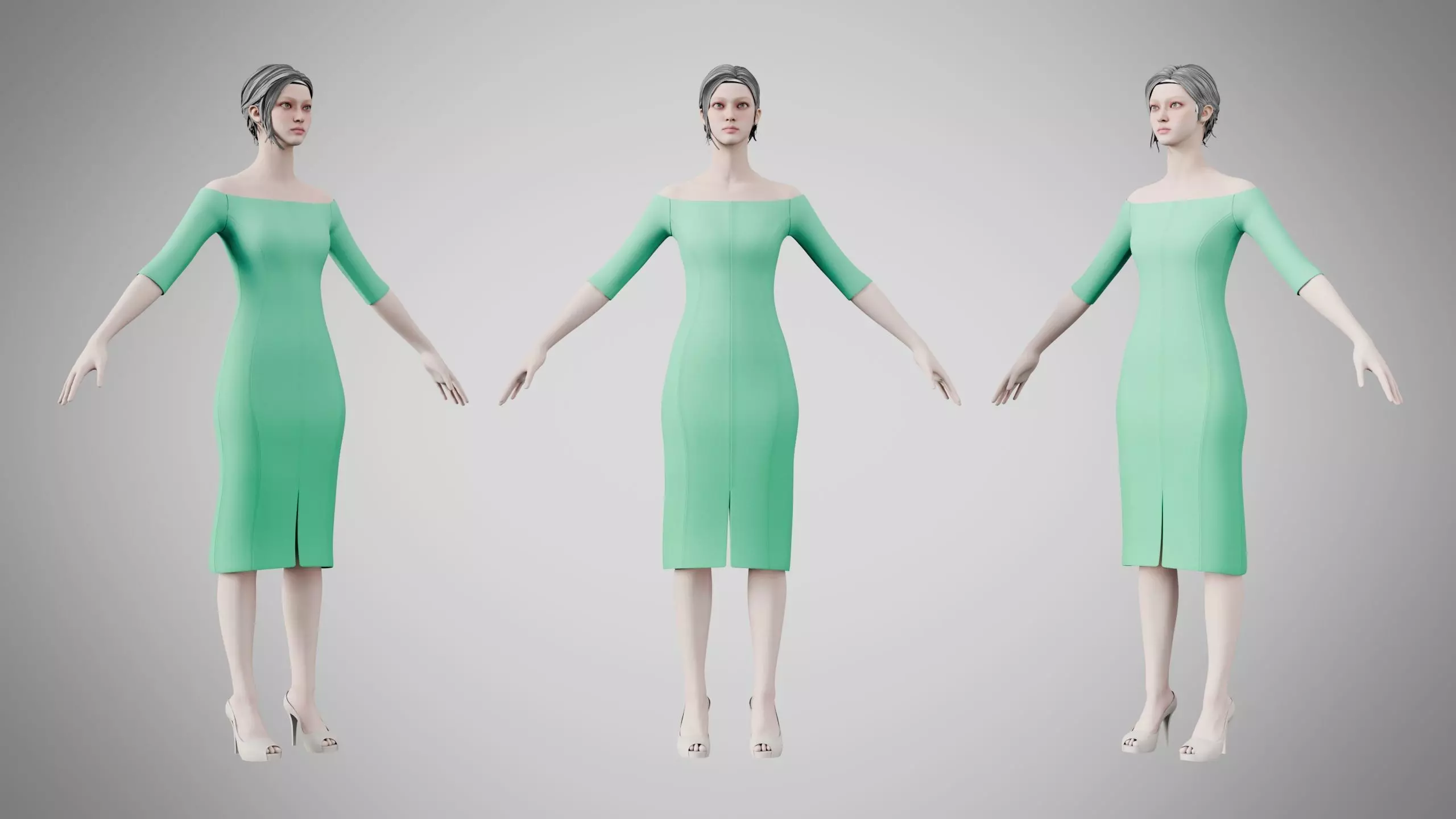 Dress 14 Medium Aquamarine Low-poly 3D model