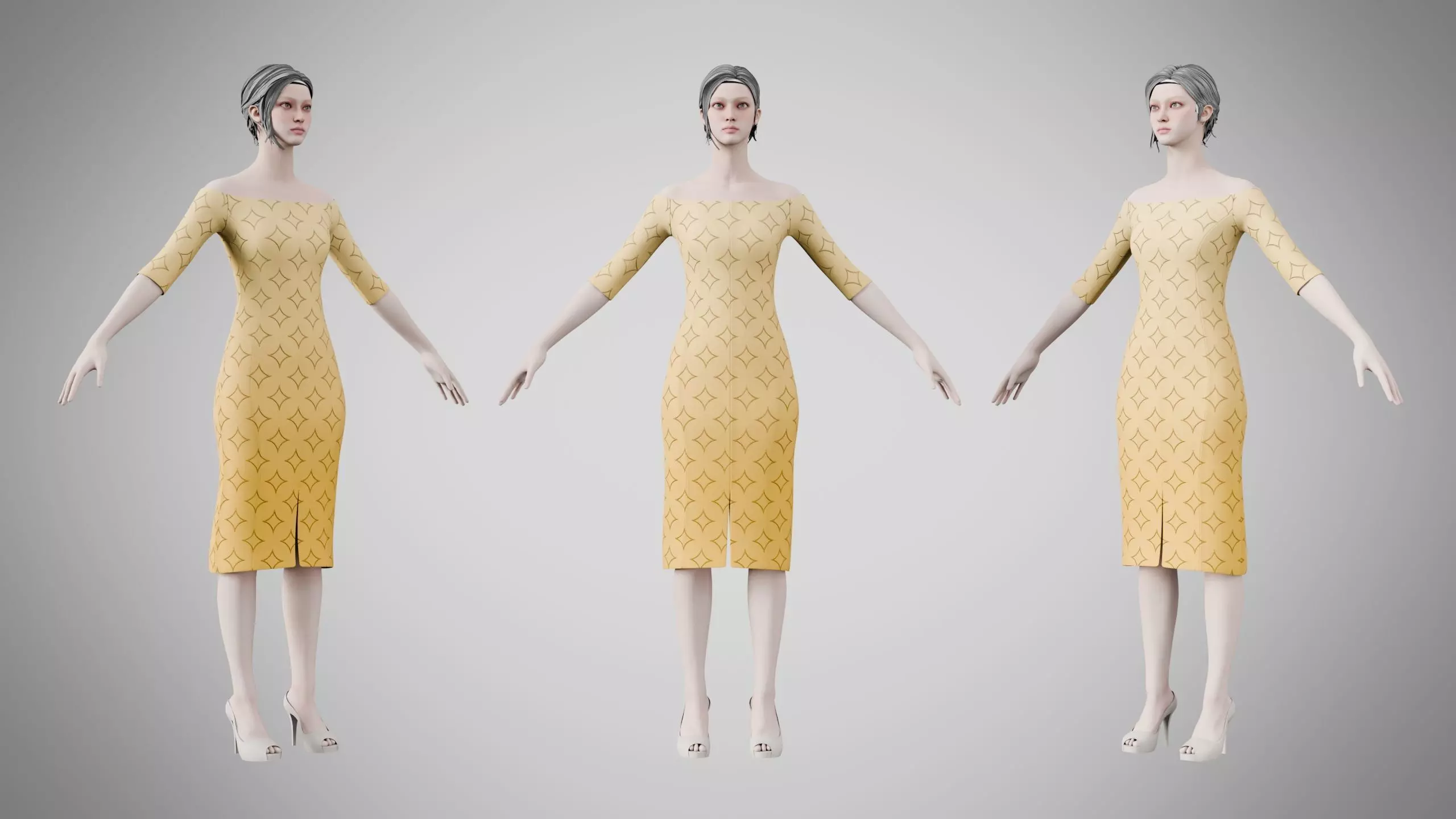 Dress 14 Caramel With Design Low-poly 3D model
