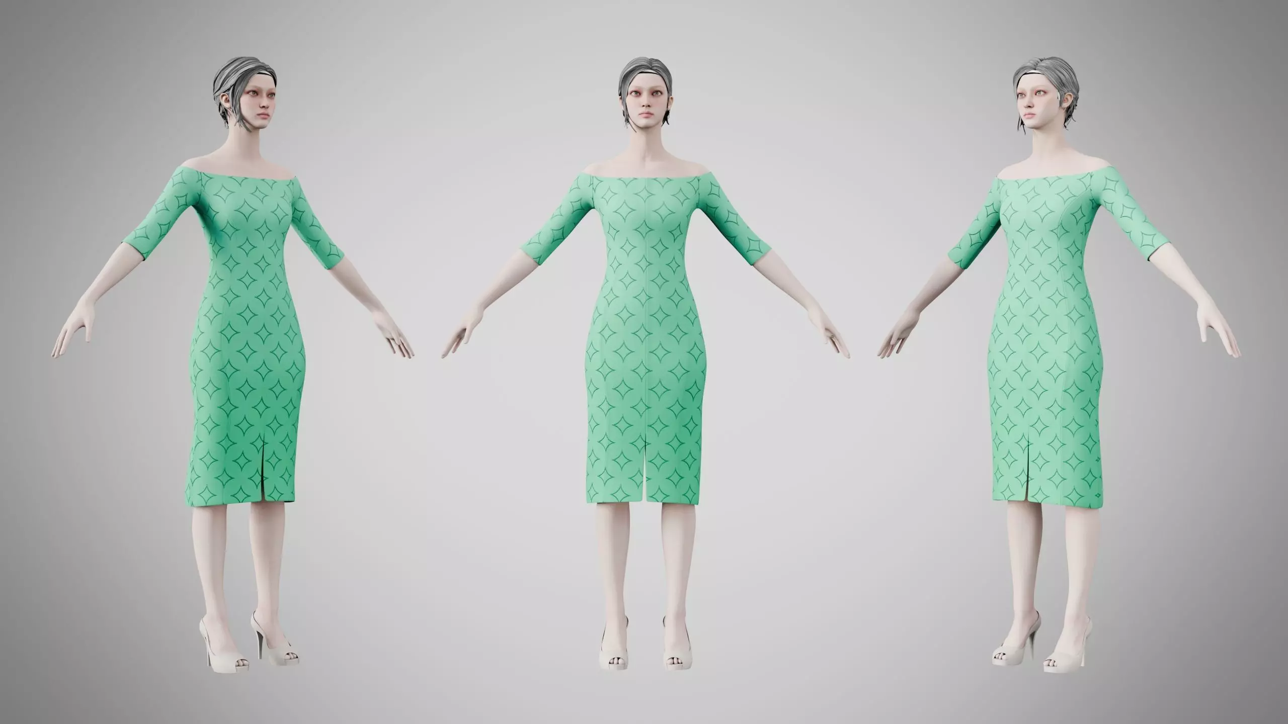 Dress 14 Medium Aquamarine With Design Low-poly 3D model
