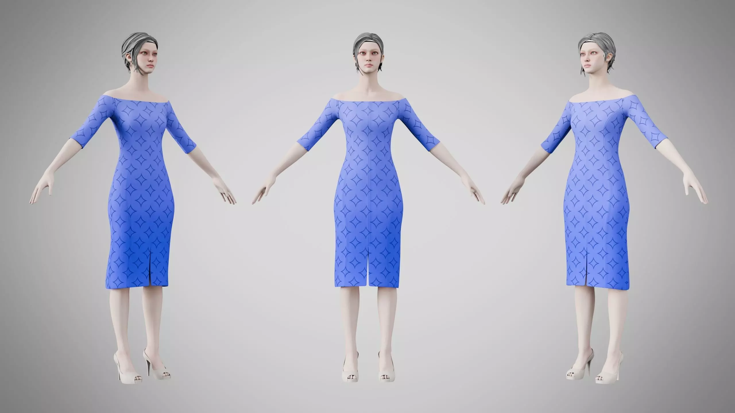 Dress 14 Very Light Blue With Design Low-poly 3D model