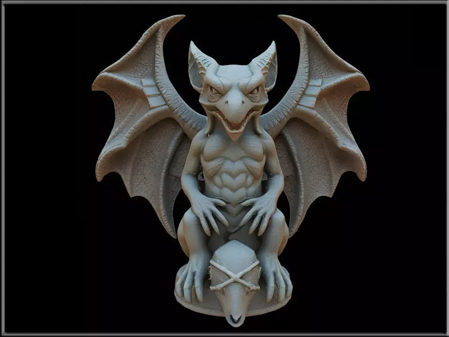 Stone Bat Gargoyle statue Low-poly 3D model
