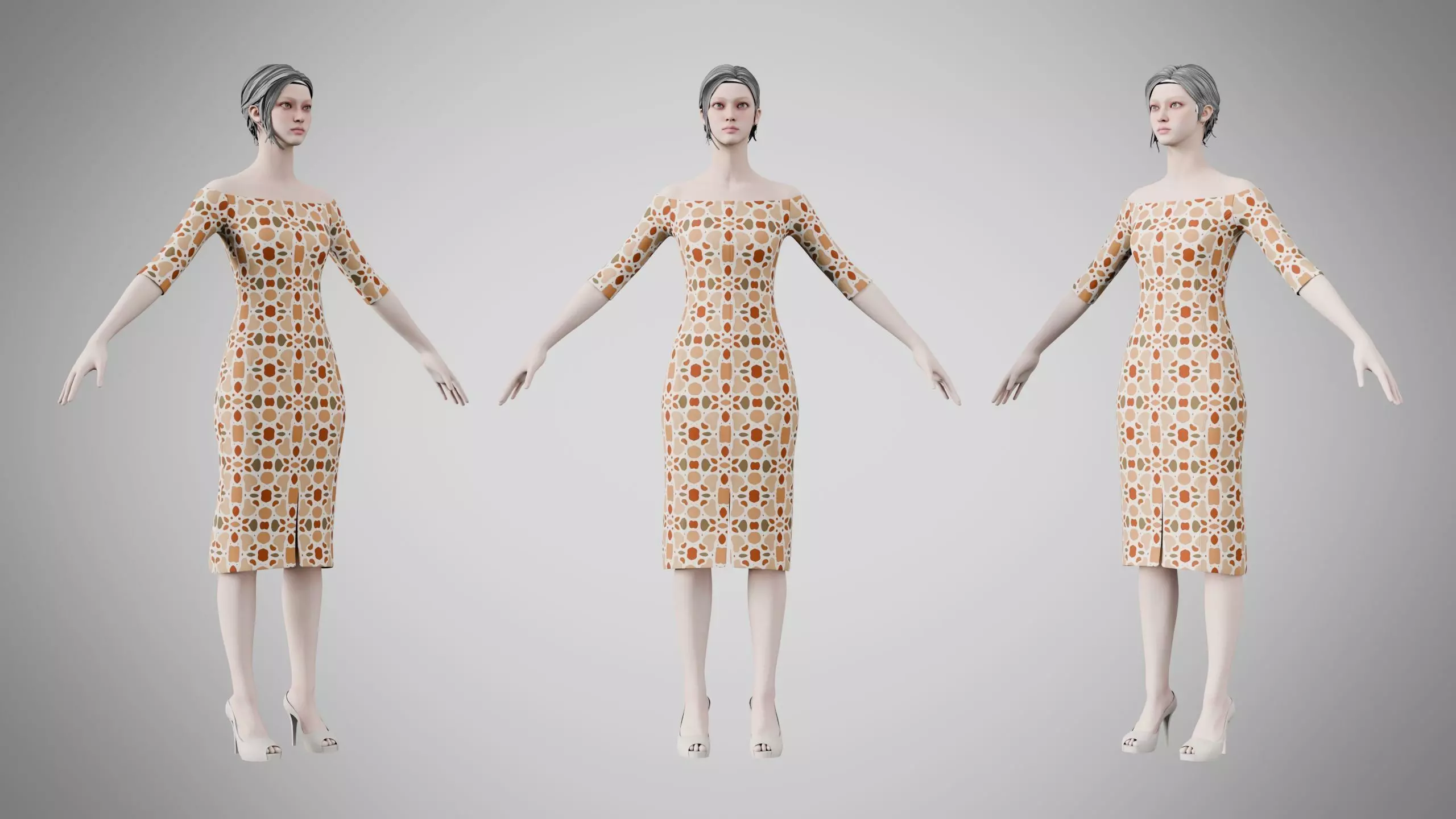 Dress 14 Terracotta Pebble Pattern Low-poly 3D model