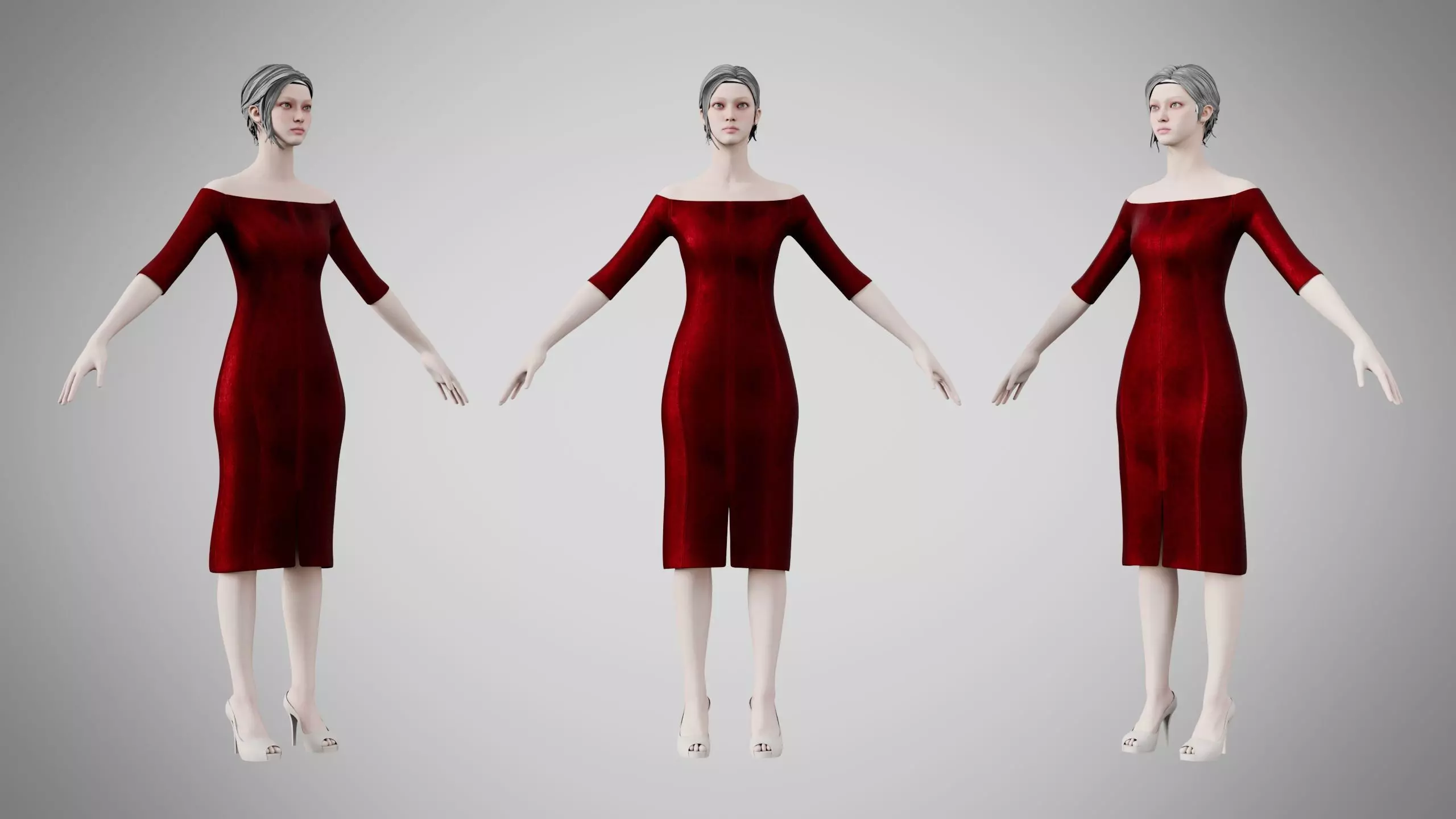 Dress 14 Burgundy Velvet Low-poly 3D model