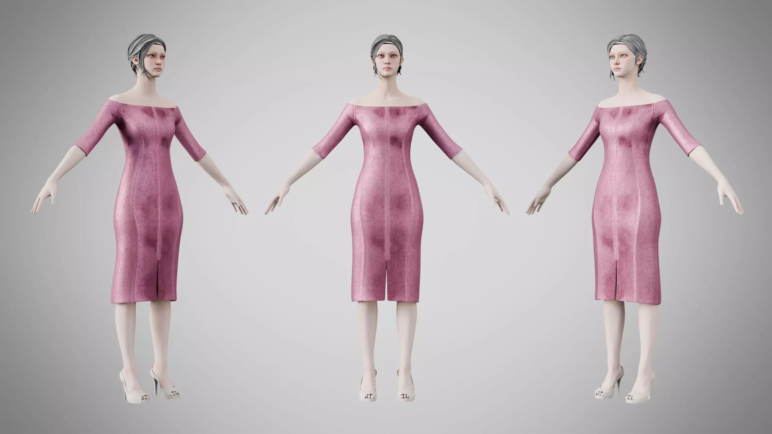 Dress 14 Dusty Rose Velvet Low-poly 3D model