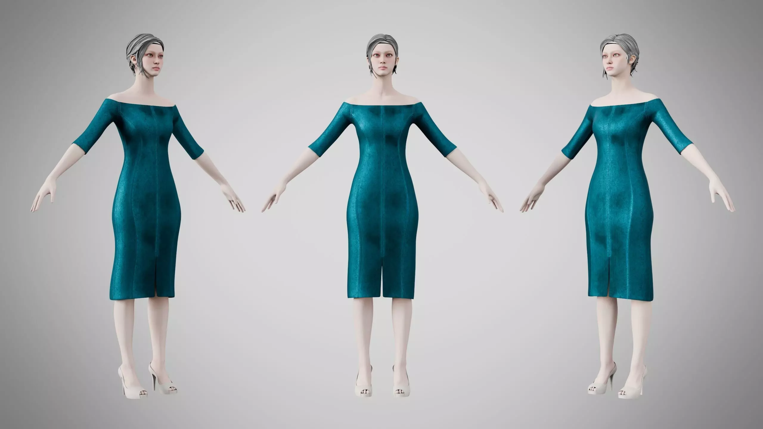 Dress 14 Teal Velvet Low-poly 3D model