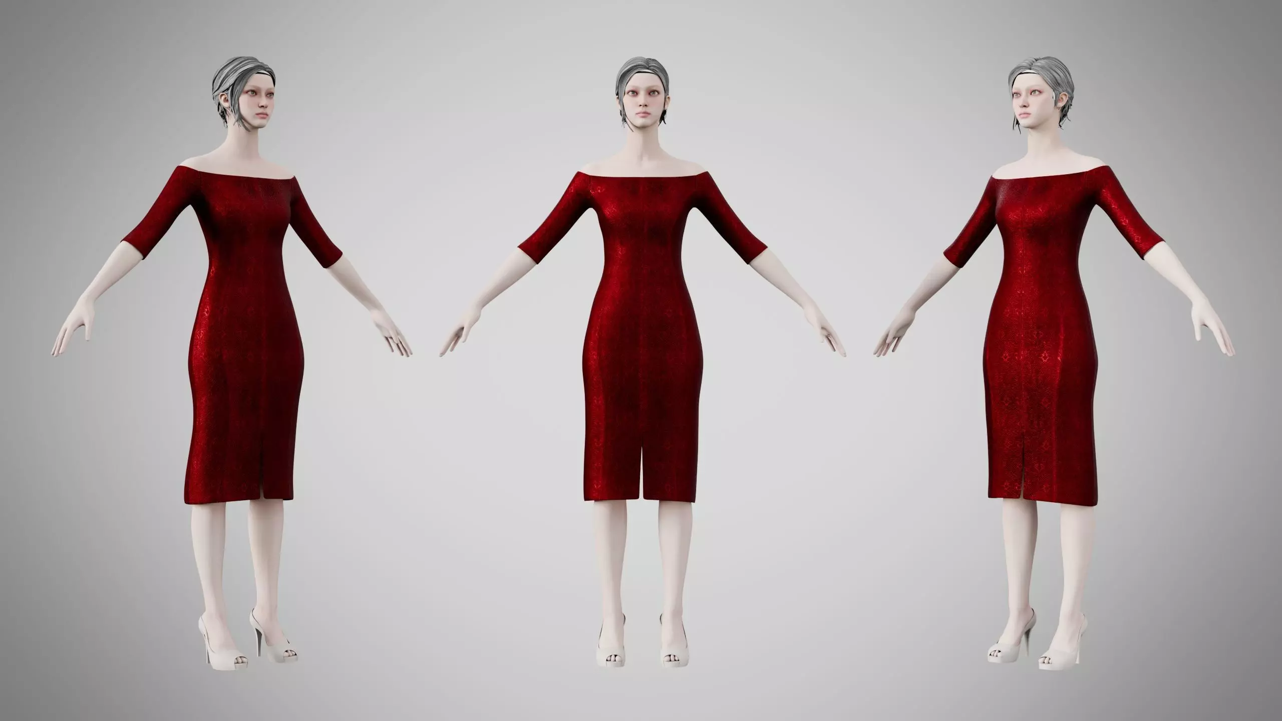 Dress 14 Burgundy Velvet With Design Low-poly 3D model