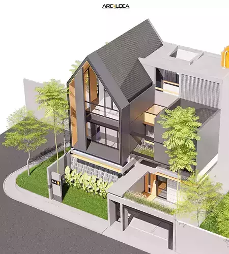 Modern Tropic House 3D Model Contemporary Design 2 Facade 3D model 4