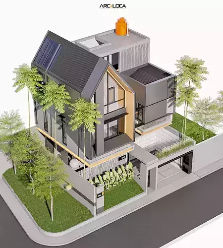 Modern Tropic House 3D Model Contemporary Design 2 Facade 3D model