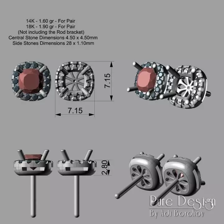 Cushion Cut Earrrings 3D print model_0