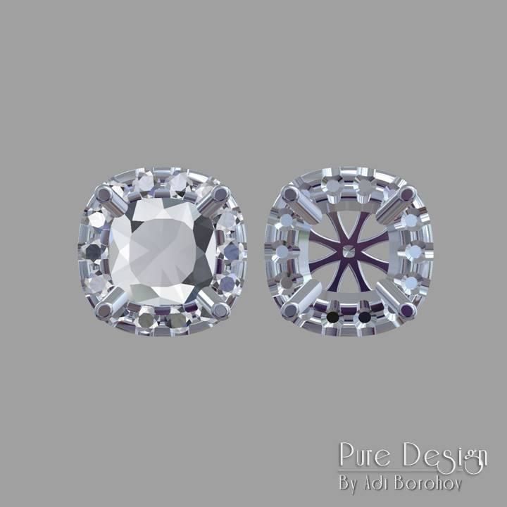 Cushion Cut Earrrings 3D print model_4