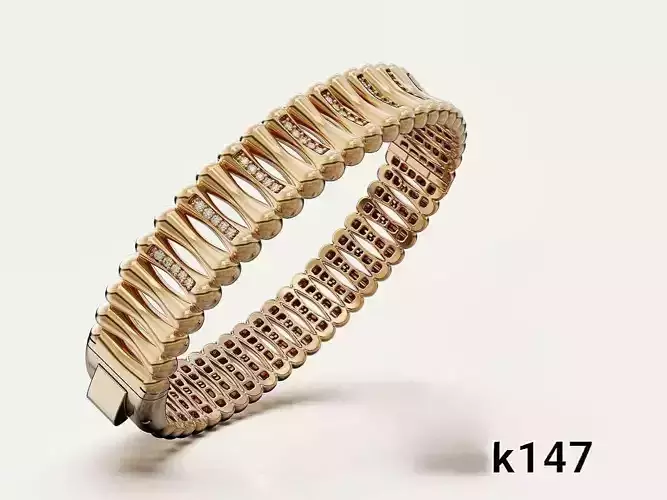Modern Stone-Set Flexible Gold Bracelet 3D Model 3D print model